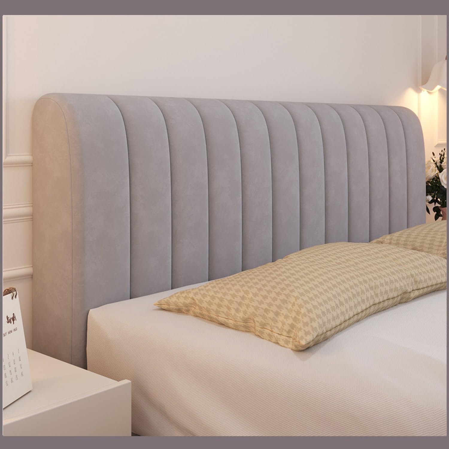 Bed Headboard Cover,Velvet Headboards Covers Slipcover For Single/King/Double,Stretch Upholstered Protector Cover All-Inclusive Bedside Decoration Dust Cover ( Color : Light Gray , Size : 180cm )