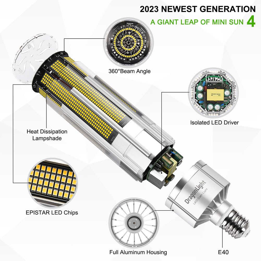 DragonLight 240W Commercial Grade Corn LED Light Bulb Fanless (1200 Watt MH/HPS Replacement) E40 Large Mogul Base LED Lamp 5000K Daylight 32,400LM - Image 2