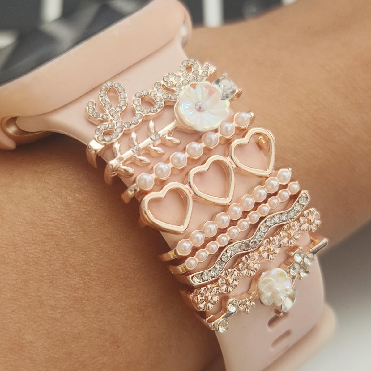 christmas watch charms with 12pcs Decorative ring Loops 3pcs watch stud,metal Diamond Sliding Strap Accessories Compatible with Apple watch Silicone bands iwatch Series Rhinstone ornament - Image 7