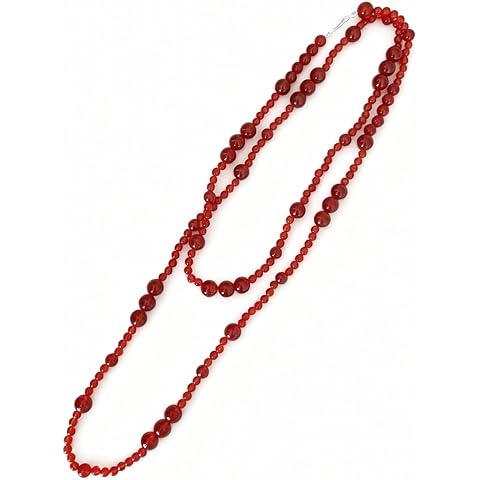 Handcrafted Red Agate Long Necklace, 93cm(36.61 in) Natural Gemstone Beaded Statement Necklace with Sterling Silver Clasp, Layered Design for Day to Evening Wear for women Solis Mood