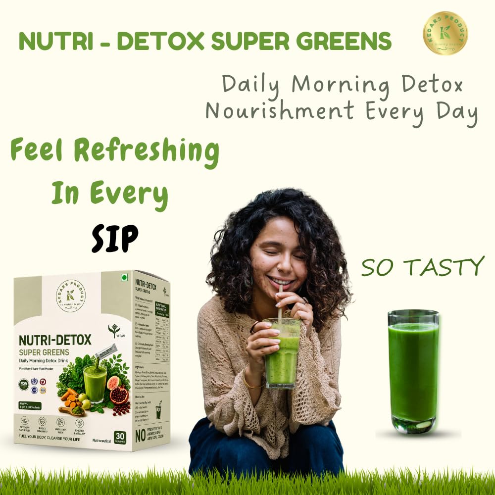 NUTRI-DETOX SUPER GREENS Powder | Plant based Nutritional | With Spirulina | Amla | Alfalfa | Beetroot | 30 Servings | 250grm — Amazon image 3