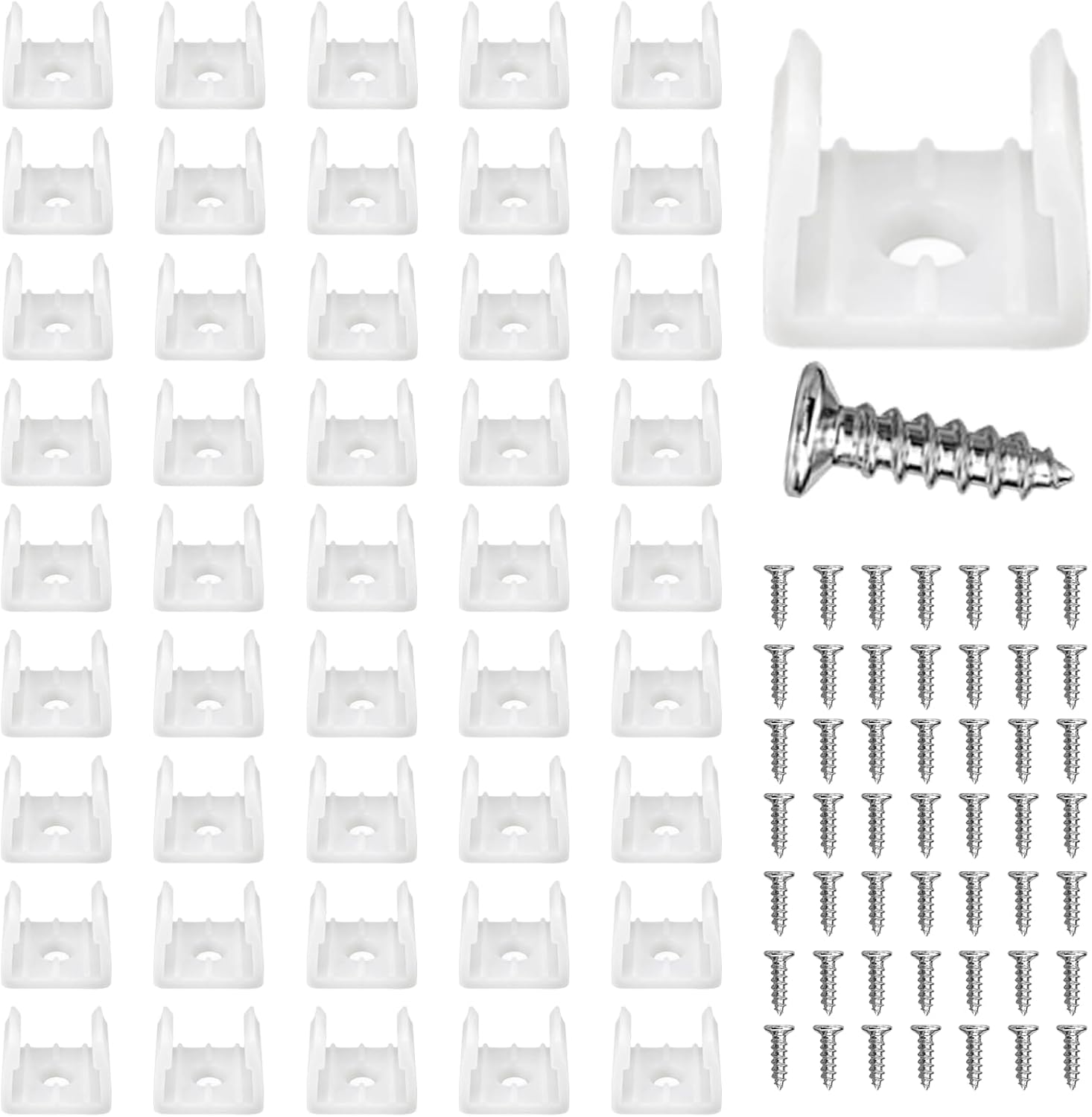 50 LED Neon Mounting Clips, 12-14 mm LED Strip Holder, LED Strip Brackets with 50 Screws, for Fixing LED Strips on Wall and Ceiling