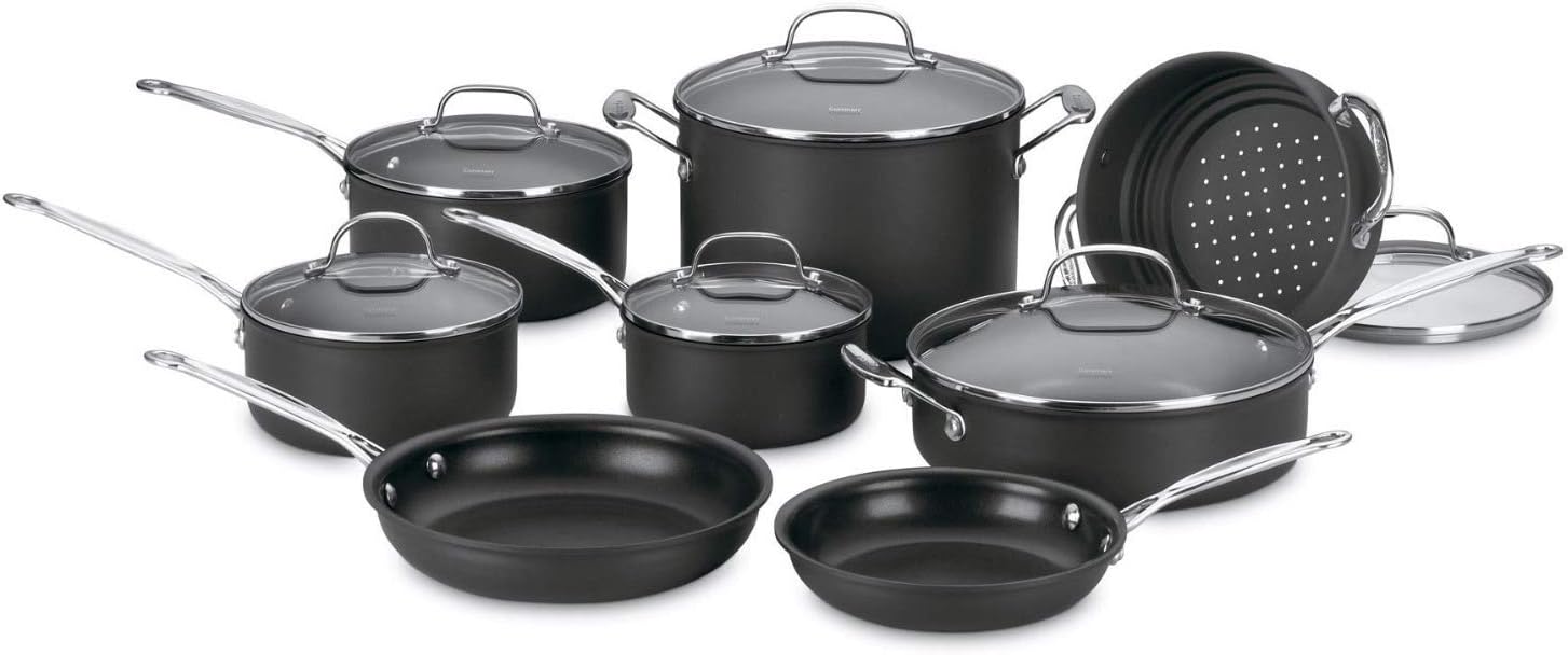 14-Piece Cookware Set, Chef's Classic NonStick Hard Anodized, Gray, 66-14N