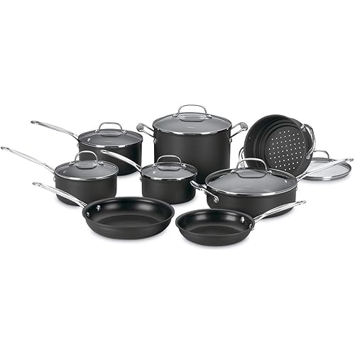 Cuisinart 14-Piece Cookware Set, Chef's Classic NonStick Hard Anodized, Gray, 66-14N
