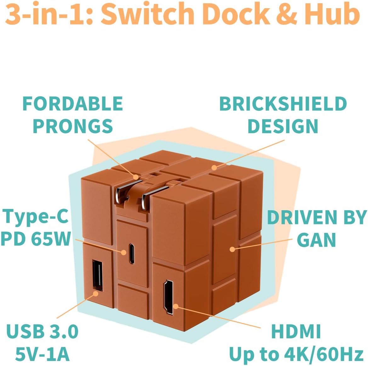 Switch Charger 65W Only for Nintendo Switch1/OLED/Steam Deck/Samsung Dex/iPad/MacBook, Portable Switch TV Dock Station with GaN, PD Fast Charging USB-C Cable - Image 8