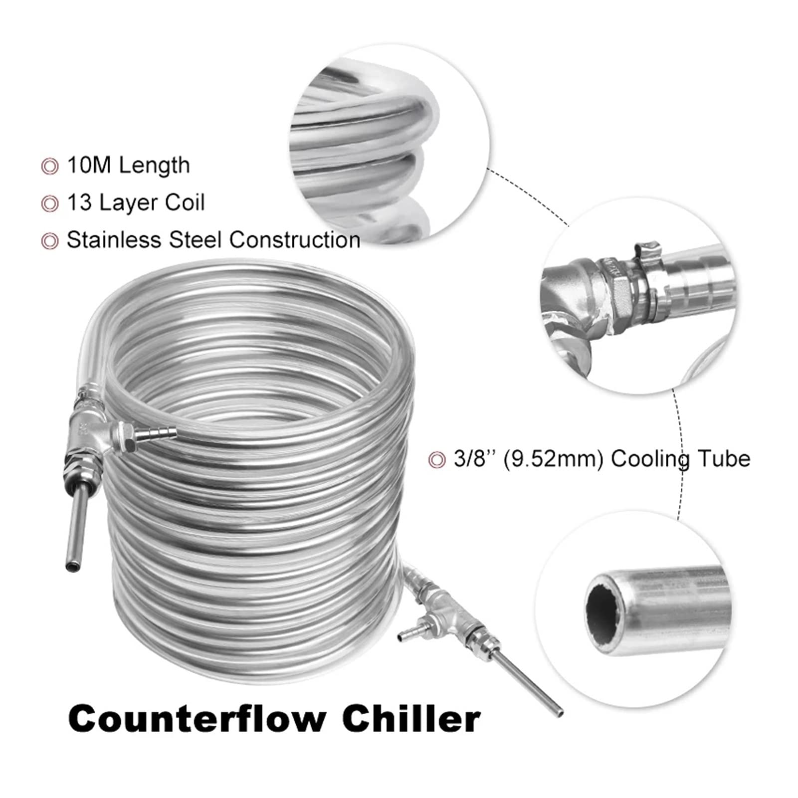 Intercambiador de Calor, 15R intercambiador de Calor Bomba magnética e Hierba Acero Inoxidable 9.52 * 0.5 * 10 m Contraflow -Wort Chiller, accionamiento magnético(U-S)