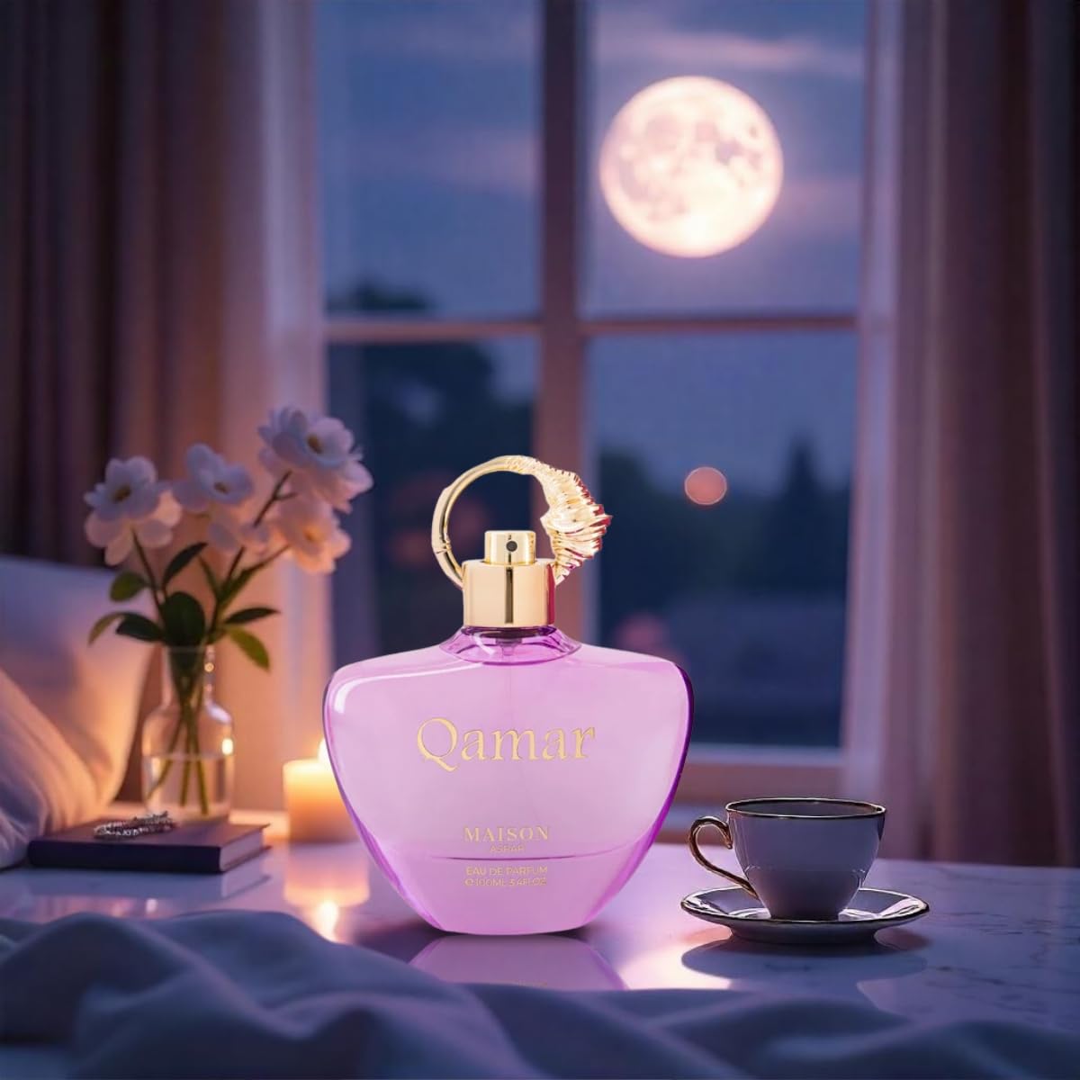 Gulf Orchid MAISON ASRAR | Qamar Eau de Parfum 3.4 Fl Oz | Unisex Perfume with Crisp Apple, Pear, Lemon, Vanilla & Sweet Sugar | Elegant, Luminous & Long-Lasting Moonlight-Inspired Fragrance