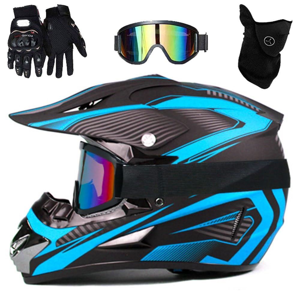 Set di 4 Caschi da Cross Per Bambini, con Occhiali, Guanti, Maschera, Casco Integrale Protettivo, Per ATV, BMX, Mountain Bike, Quad E Downhill