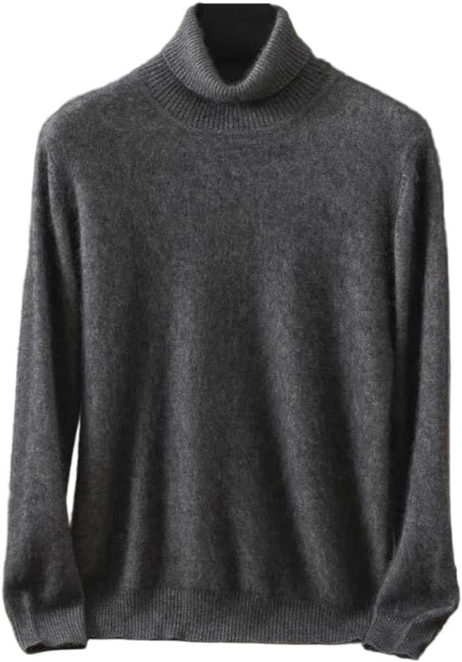 Men's 100 Percent Mink Cashmere Sweater Slim Fit High Lapels Pullovers Knitted Long Sleeve Pullover Jumpers