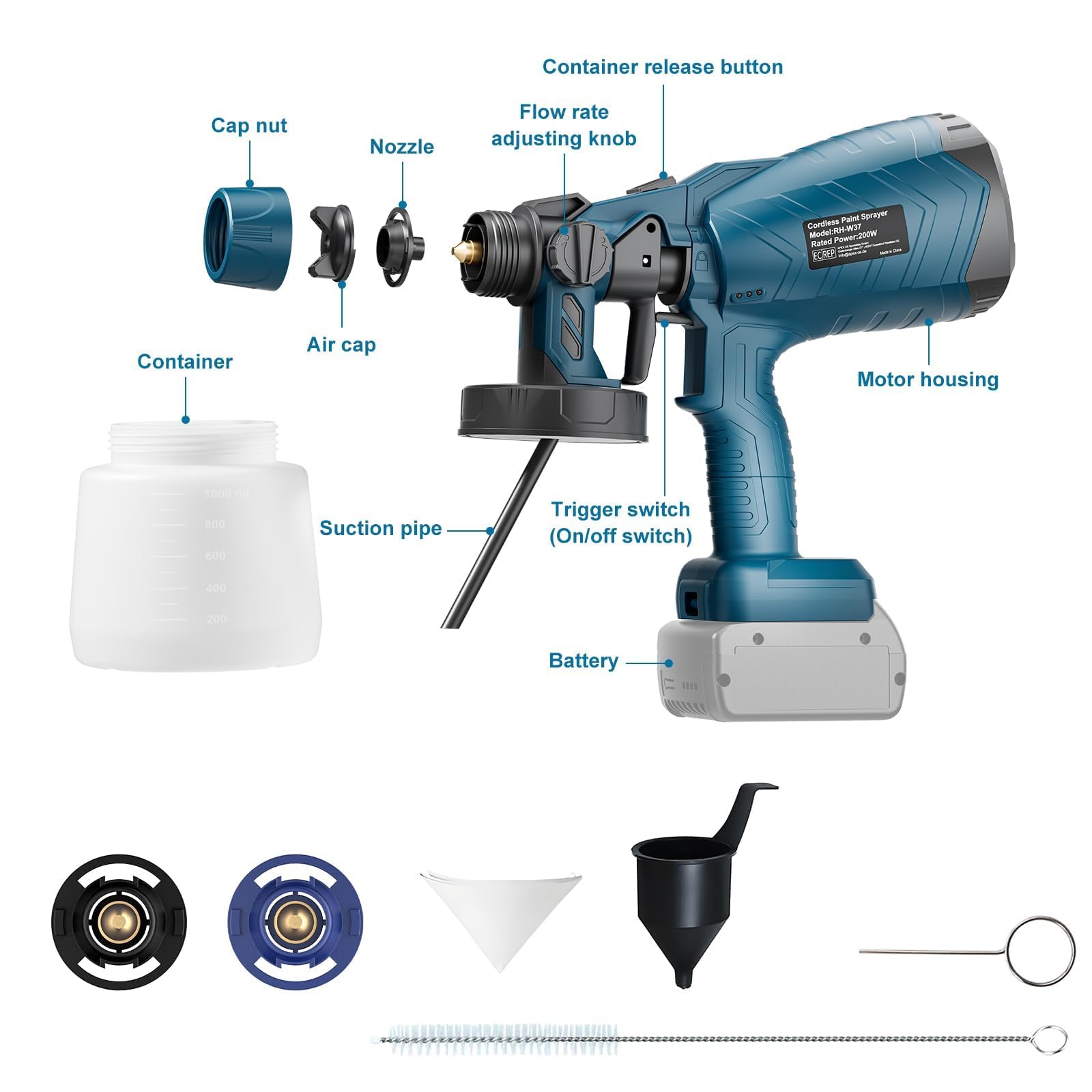 Sistema de pulverización de pintura inalámbrico para batería Bosch de 18 V (sin batería), pistola de pintura con batería para vallas y pintura de pared, pistola pulverizadora, pistola de pintura para
