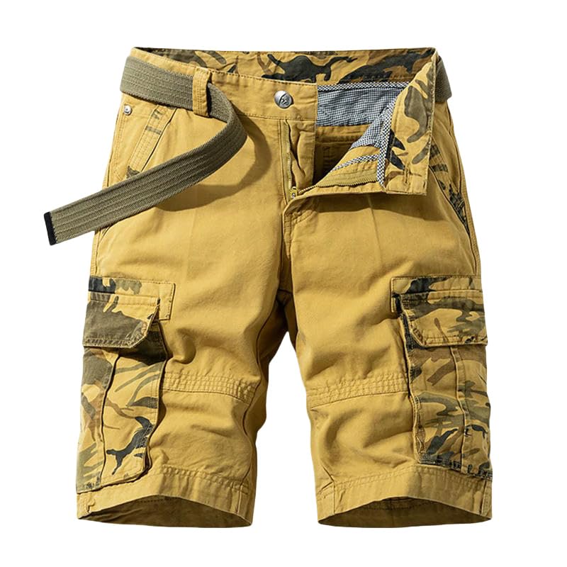 Pantalones cortos cargo de algodón para hombre con bolsillos laterales tácticos en color verde