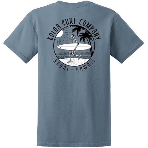 Koloa Surf Mens ol' Koloa Logo Heavyweight Cotton T-Shirt in Reg Big and Tall - Medium - Stone Blue / Skeleton Gone Surfin' Design