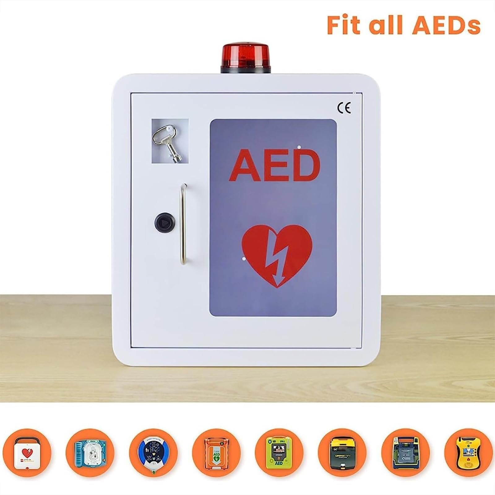 Gabinete de almacenamiento universal para desfibrilador DEA con llave y alarma, gabinete DEA montado en la pared, diseño de esquinas redondeadas para el hogar/oficina/hospital/lugares públicos