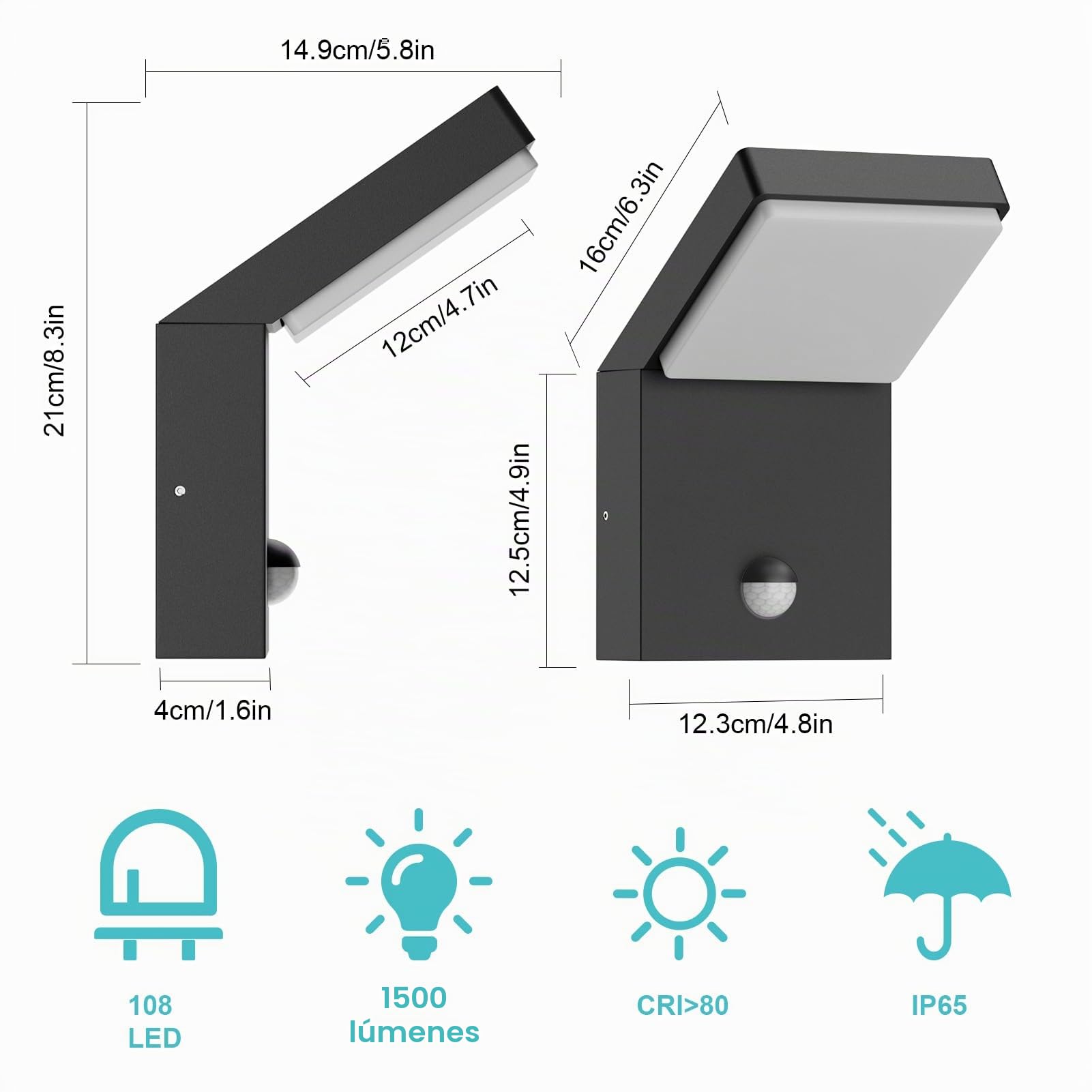 Klighten Apliques Exterior 24W LED con Sensor de Movimiento, Luces pared IP65 Impermeable, Lámpara Pared Moderno Aluminio para Terraza Pasillo Entrada, 1500LM, Blanco Calido 3000K, Negro