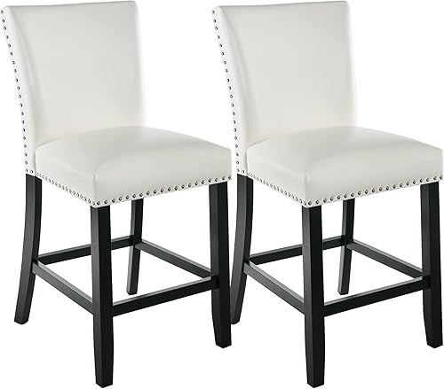 LEEMTORIG Taburetes de bar tapizados de piel sintética de 26 pulgadas con altura de encimera, juego de 2 taburetes de bar modernos de mediados de