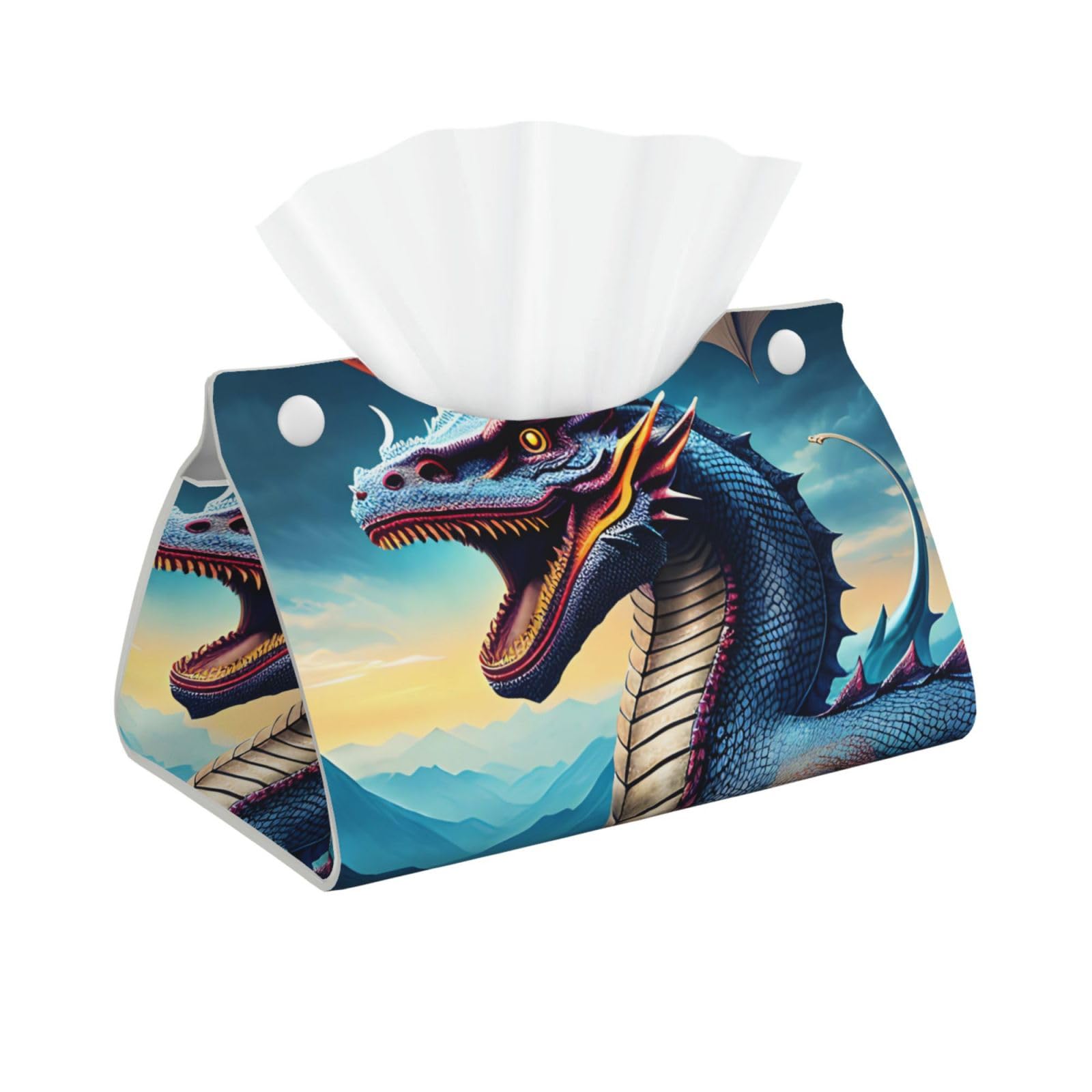 Roaring Dragon Long Leather Tissue Box Cover-Waterproof PU Leather Tissue Holder for Bathroom, Decorative Rectangular Tissue Case