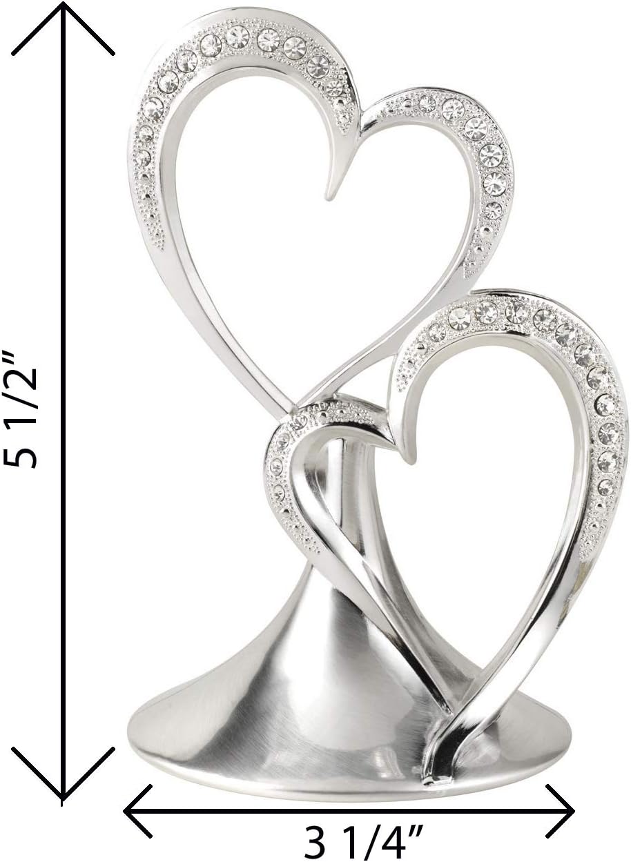 Hortense B. Hewitt Sparkling Love Double Hearts Anniversary, Engagement, Wedding Cake Topper, 5.5-Inches, Metal with Rhinestones, Silver