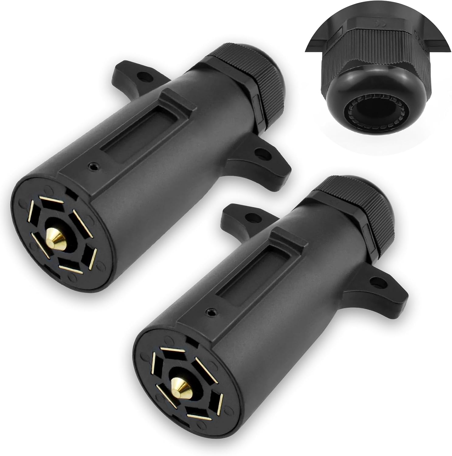 2 PCS RV 7 Pin Trailer Plug with IP68 Waterproof Seal, Detachable 7 Way 7 Point Round RV-Style Trailer Tow Side Connector Wiring Plug Replacement Adapter for RV Boat Trailer