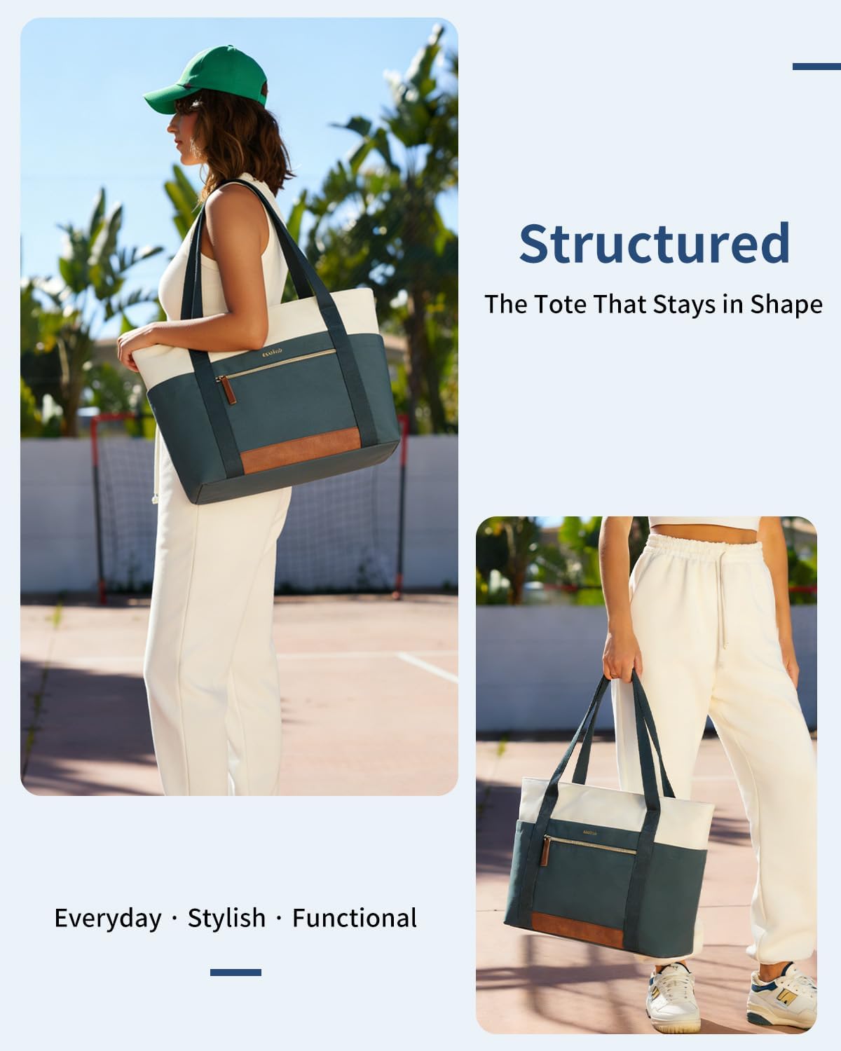 ECOHUB Large Tote Bags for Women Lightweight Laptop Tote Bag for Work Nurse Teacher Travel Totes with Compartments Cup Holder