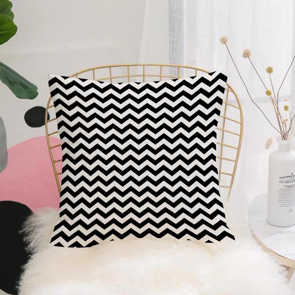 HYOSXW Cushion Cover,Throw Pillow Case Home Decorative for Living Room Bedroom Sofa Chair 16X16 Inch,Chevron,Zig Zags in Black and White Sharp Arrow Inspired Classic Retro Tile Mon,Pillowcase 40X40cm