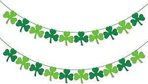 Felt Shamrock Clover Garland Banner - NO DIY - St. Patrick 's Day Banner Decor - St. Patrick 's Day Garland Decorations - Irish Party Supplies - Green and Light Green Color
