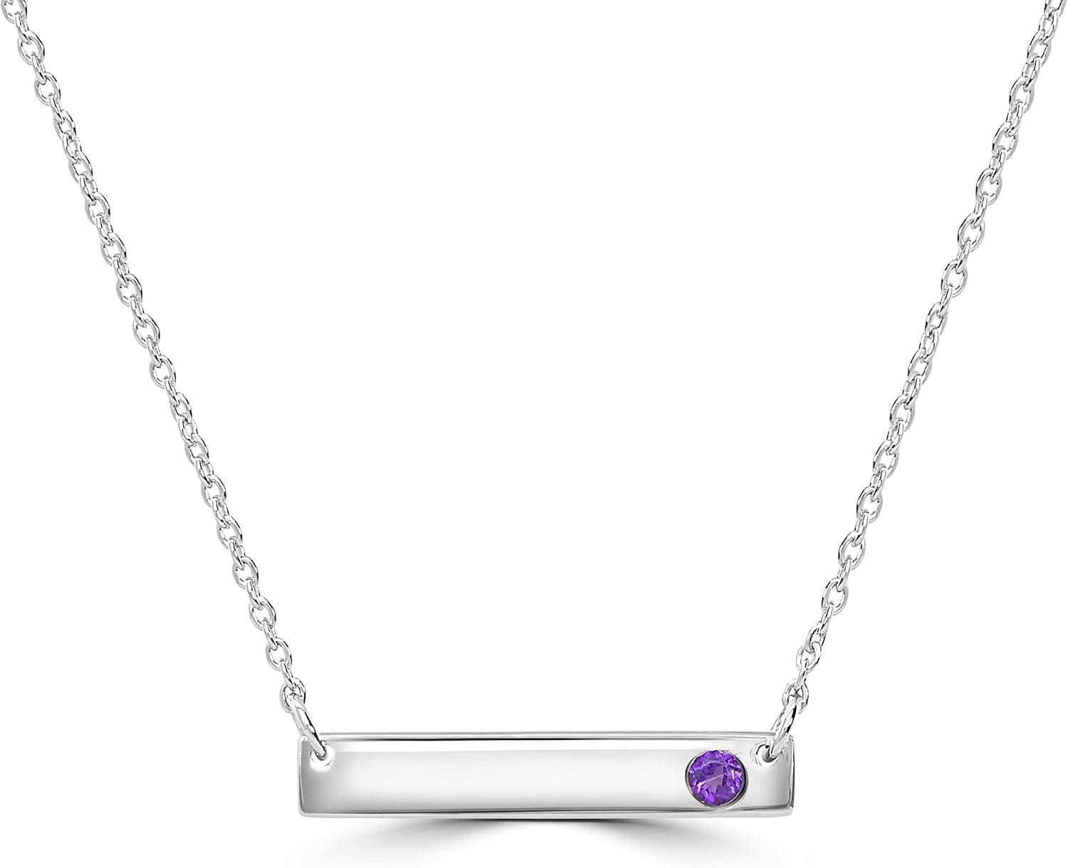 Sterling Silver or Gold Over Sterling Silver Bar Necklace with Genuine Stone, 16-20 Inches