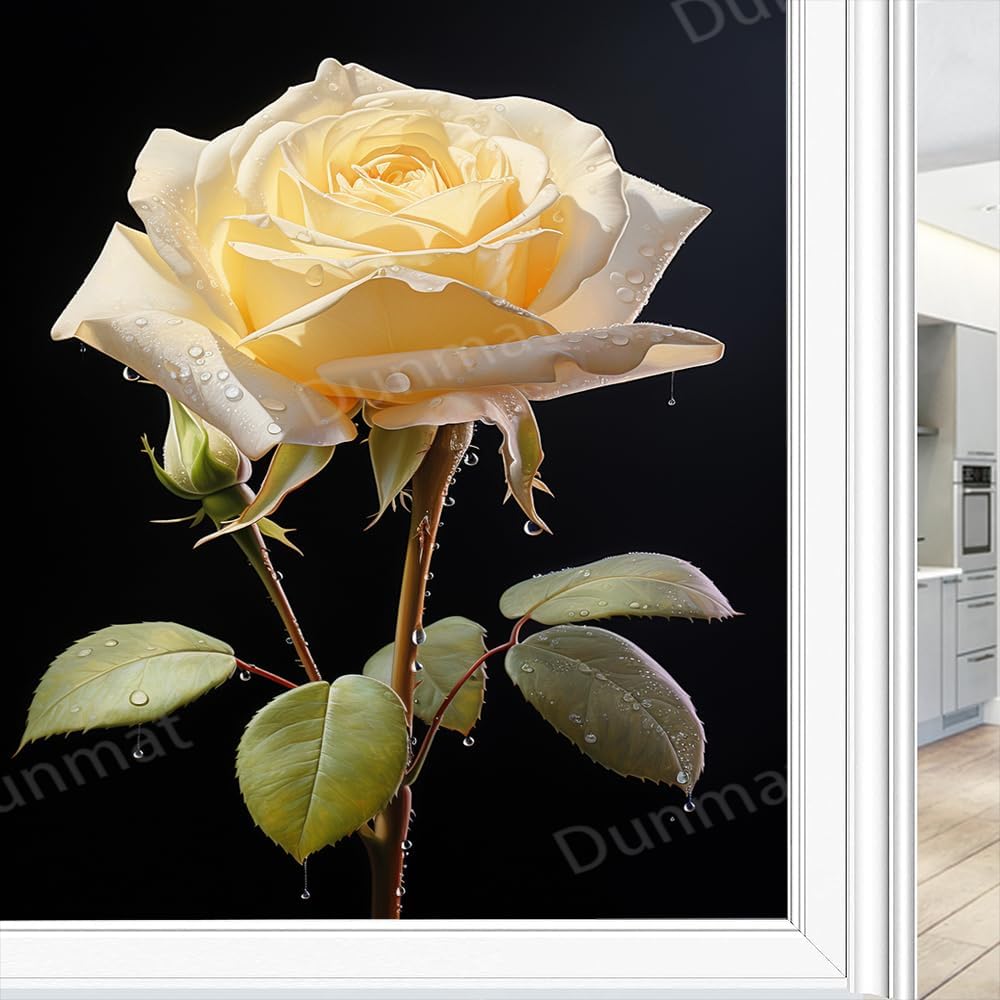 Modern Abstract Flowers Frosted Window Privacy Film White Gorgeous Flower Plants Window Stickers Self-Adhesive Vinyl Decorative Stained Glass Covering Decals 27.6Wx39.4L inch