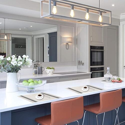 Miniatura 7 de Juego de 6 manteles individuales de vinilo tejido cruzado, resistentes al calor, antideslizantes, manteles individuales para mesa de comedor,