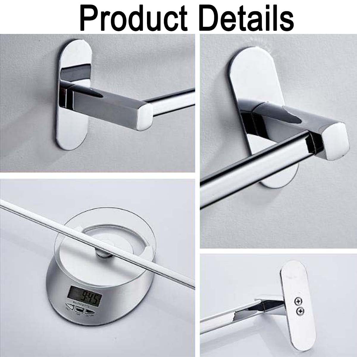 Portasciugamani in acciaio inox per bagno e cucina, impermeabile, adesivo, senza fori, 50 cm