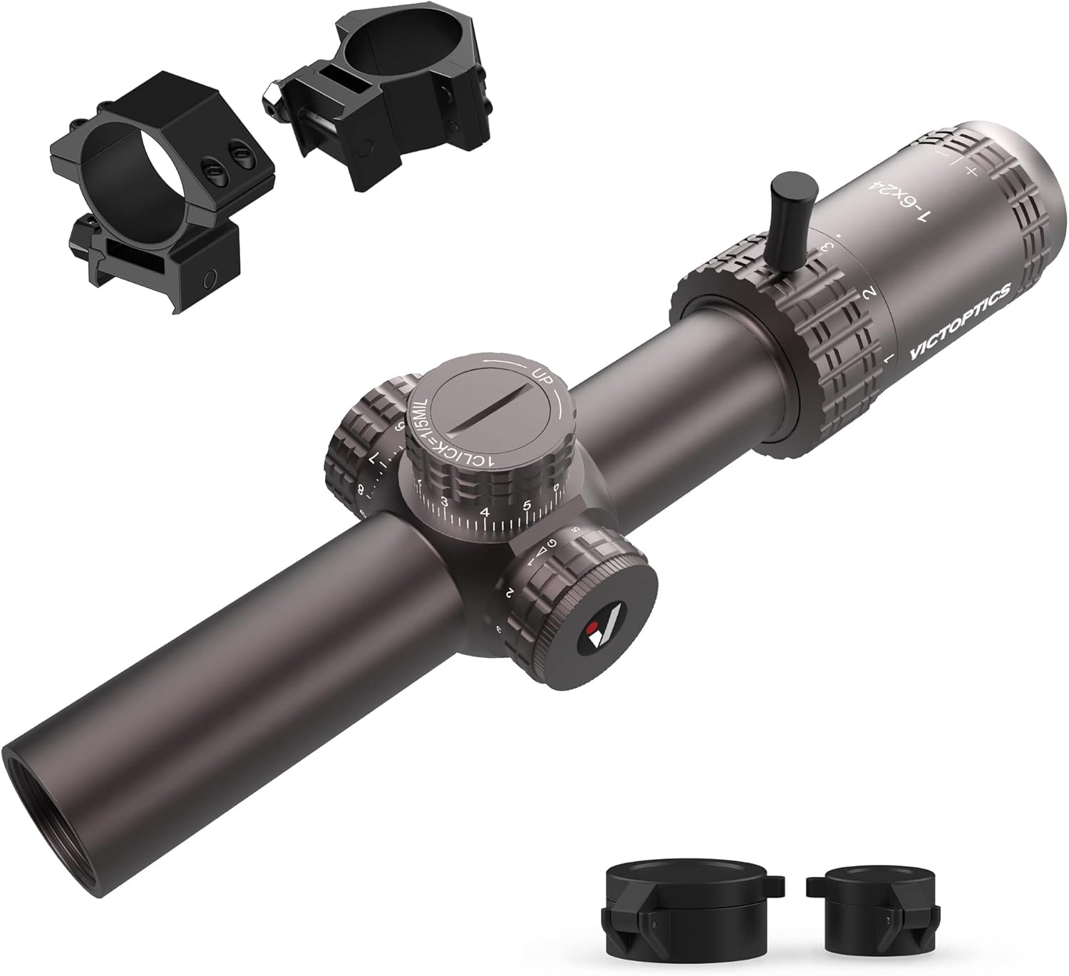 VICTOPTICS 1-6x24 30mm Tube Second Focal Plane Riflescope Illuminated Red & Green MIL Reticle LPVO Rifle Scope Zero Reset Turret Lock w/Weaver Scope Rings for Tactical Competition Hunting