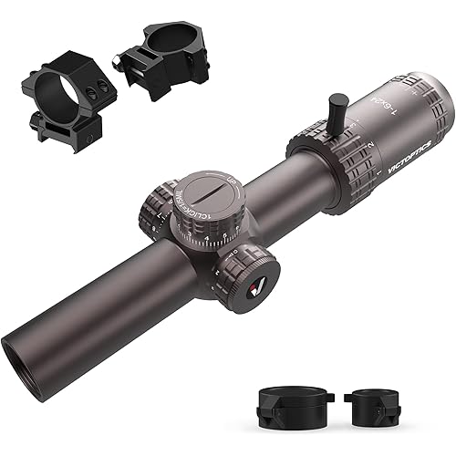 VICTOPTICS 1-6x24 30mm Tube Second Focal Plane Riflescope Illuminated Red & Green MIL Reticle LPVO Rifle Scope Zero Reset Turret Lock w/Weaver Scope Rings for Tactical Competition Hunting