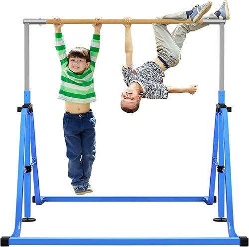 RAVS Barra de gimnasia para niños, 8 alturas ajustables, fácil de plegar, barra de entrenamiento de gimnasia para niños, barras horizontales de