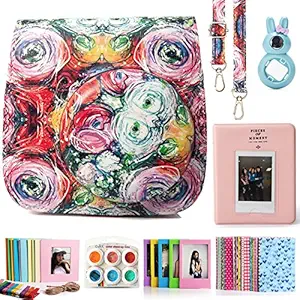 CAIUL 7 in 1 Fujifilm Instax Mini 8 8+ 9 Camera Accessories Bundles (Flowers Mini 8 Case/Mini Album/Close-up Selfie Lens / 6 Colors Close-up Lens/Wall Hang Frames/Film Frame/Film Stickers)