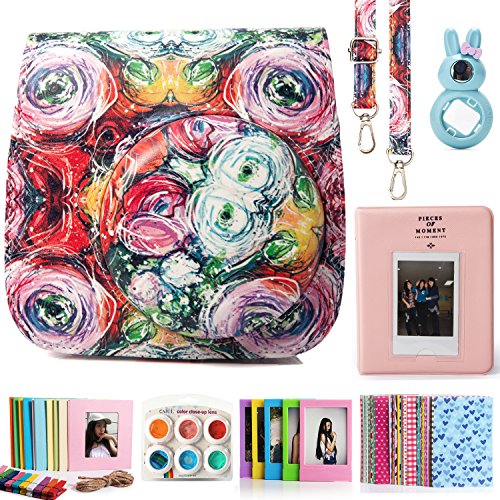 Image of CAIUL 7 in 1 Fujifilm Instax Mini 8 8+ 9 Camera Accessories Bundles (Flowers Mini 8 Case / Mini Album / Close-up Selfie Lens / 6 Colors Close-up Lens / Wall Hang Frames / Film Frame / Film Stickers)
