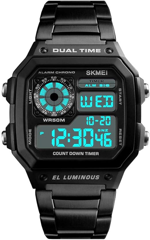 Orologio Digitale da Uomo Multifunzione Orologi da Polso Calendario LED  Rettangolare Sveglia con Cinturino in Acciaio Nero : Amazon.it: Orologi