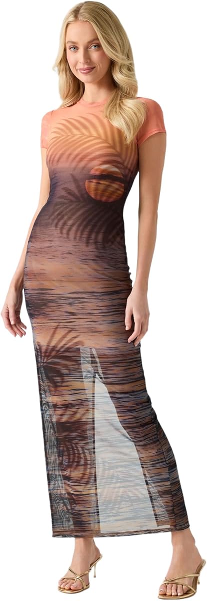Guess Vestido Eco De Manga Corta Beach Sunset Mesh para Mujer