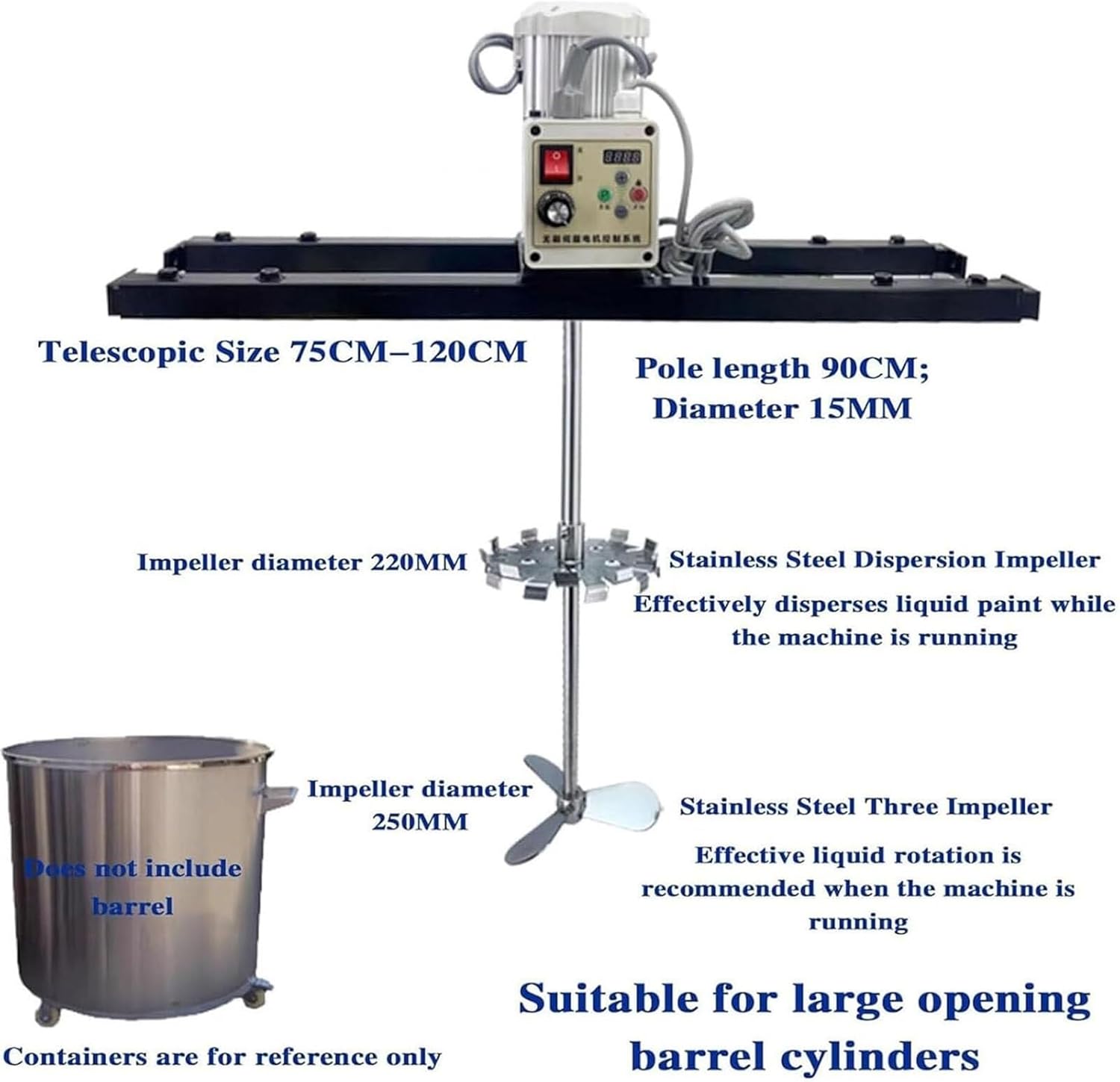 2100w Pneumatic Paint Mixer, Ibc Air Agitator Paint Mix Tool,Telescopic Range 75-120cm,Free Speed Adjustment from Rpm, For Paint Coating Viscous Liquid Ink Dissolver,scattereddiscimpeller(Color:Scatte