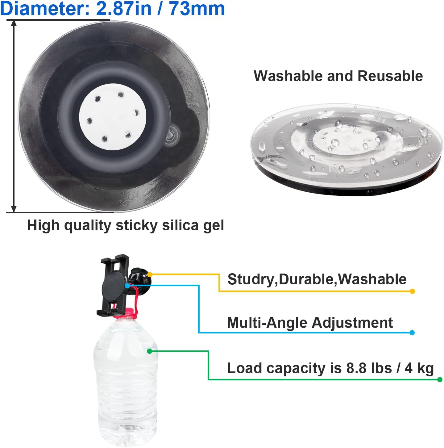 Mippko Mirror Shower Tablet Suction Cup Holder,2.87" Base Sticks Glass/Mirror/Tile/Metal,Compatible with 7~12.9" iPad/Nexus/LG G Pads/e-Reader,360°Adjustment Mount