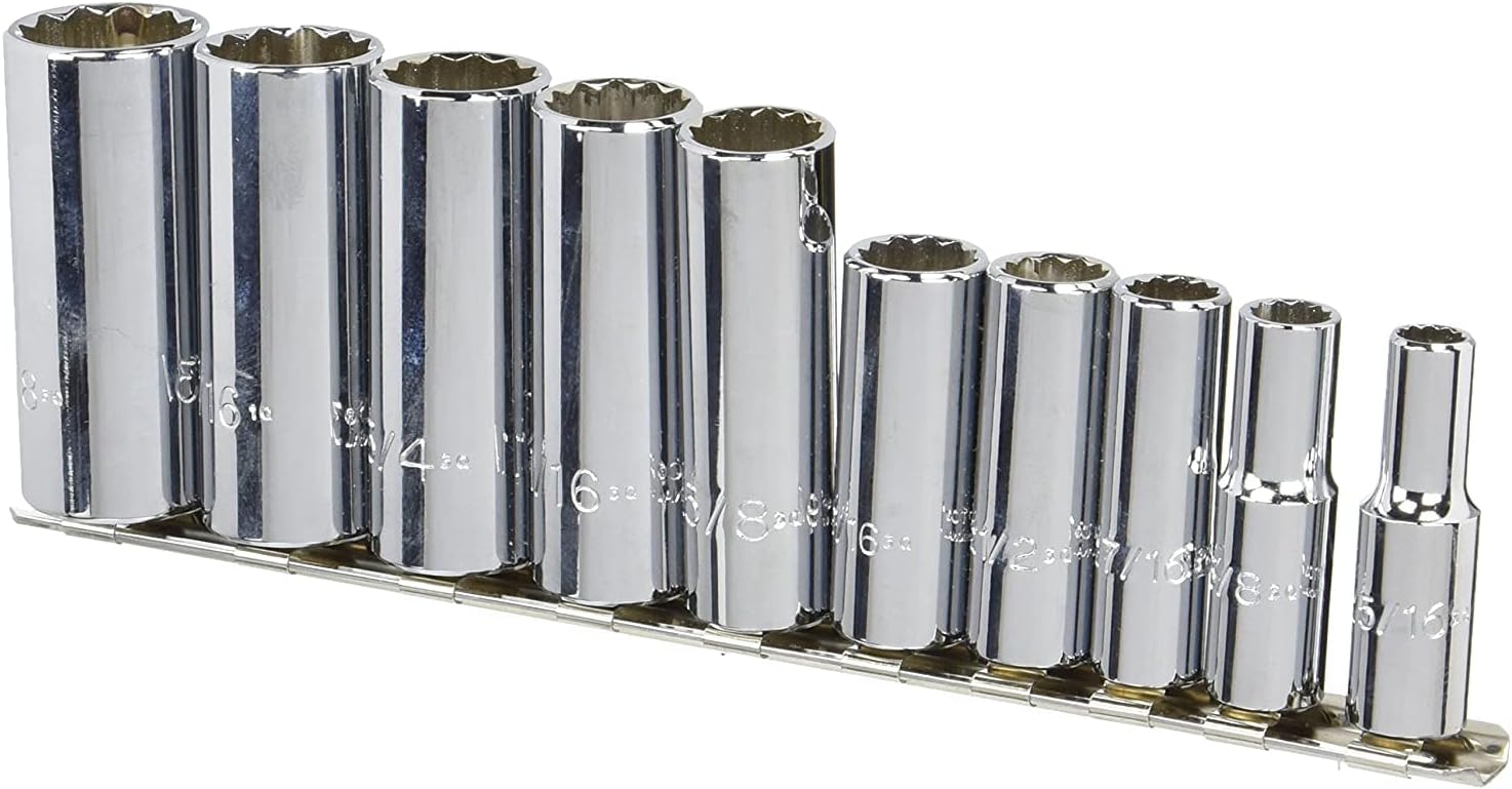 3/8" Drive 10 Piece Deep Socket Set - 12 Point