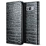 【VRS】 Galaxy S8 対応 ケース 手帳型 本革 Genuine Croco Diary クロコ柄 ハンドメイド レザー マグネットなし 手帳 カバー [ ギャラクシーS8 専用 ] ダークシルバー