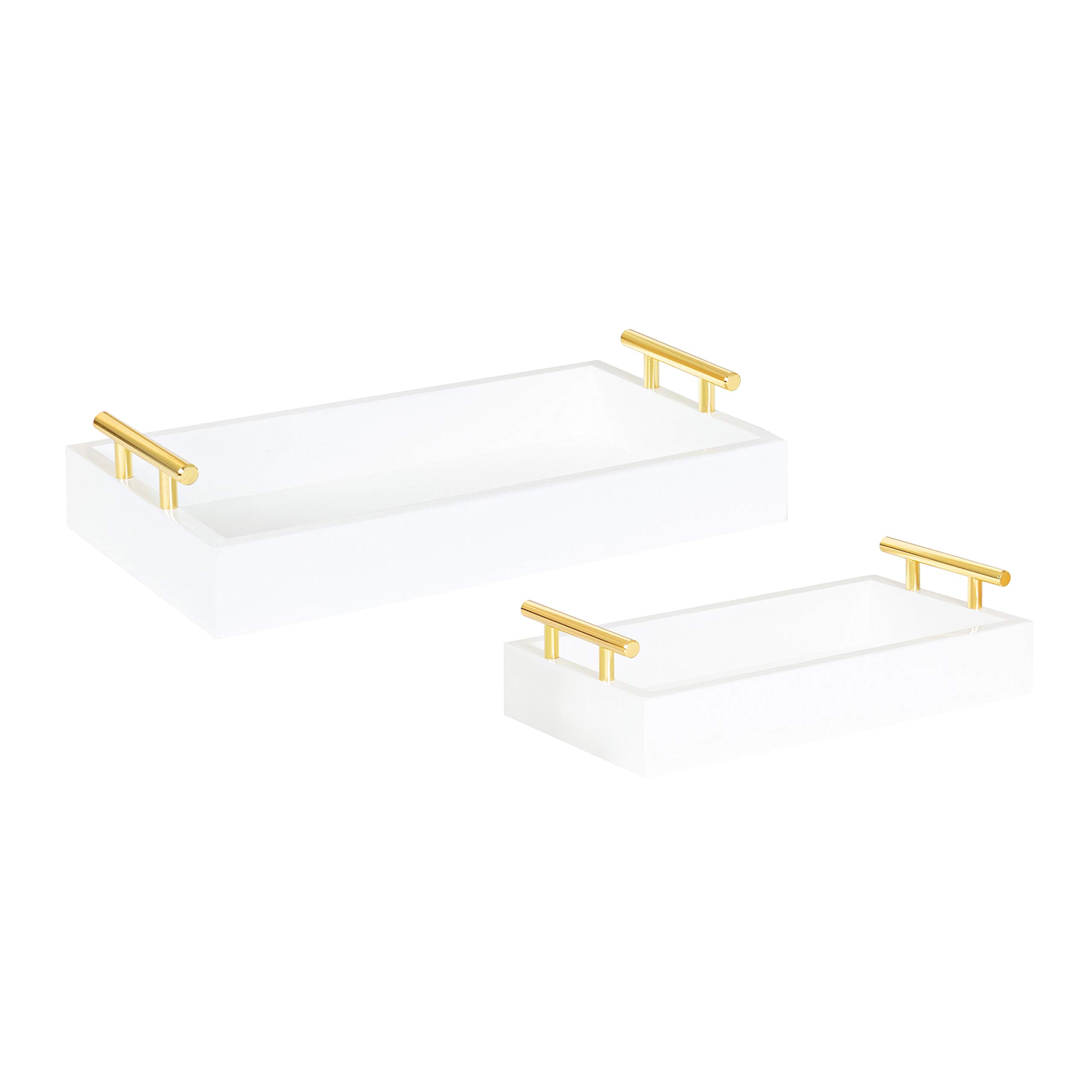 Kate and LaurelRectangle Wood Tray Set, Engineered, White/Gold, 2 Piece