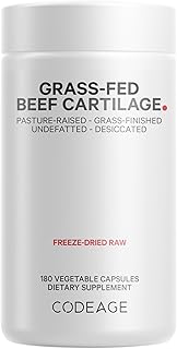Codeage Grass Fed Beef Cartilage Supplement - Freeze Dried, Non-Defatted, Desiccated Beef Tracheal Bovine Cartilage & Liver Pills – Pasture Raised Argentina Beef Vitamins - Non-GMO -180 Capsules