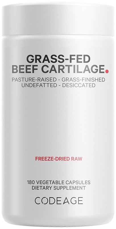 Codeage Suplemento de Cartilagem Traqueal Bovina e Fígado Bovino 1.500 mg + 1.500 mg, 180 cápsulas