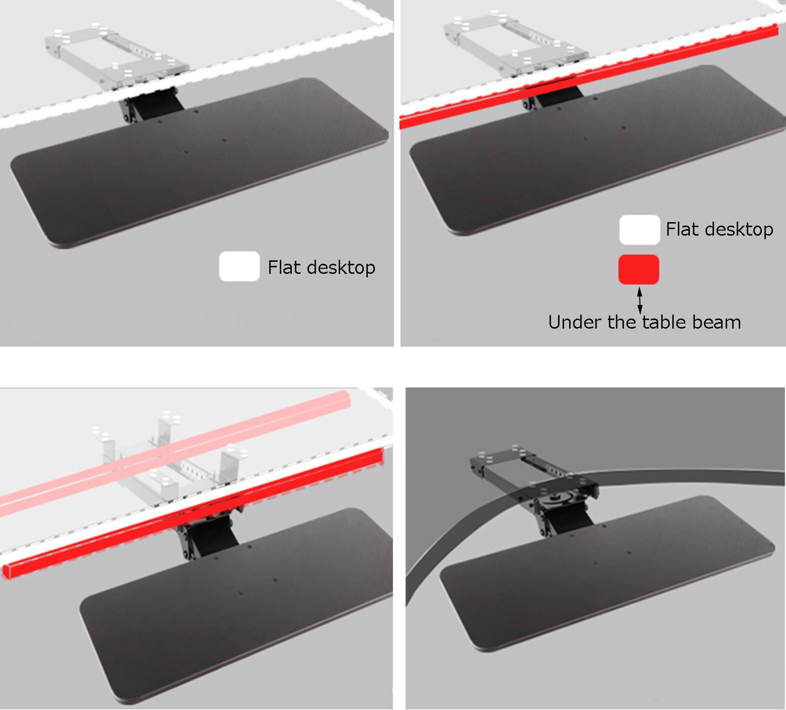 Ergonomia Szuflada Biurka Na Klawiaturę I Podkładkę Pod Mysz, Półka Na Klawiaturę, Obrót O 360°, Regulowany Kąt Nachylenia I Wysokość, Łatwa Instalacja (75 Cm)