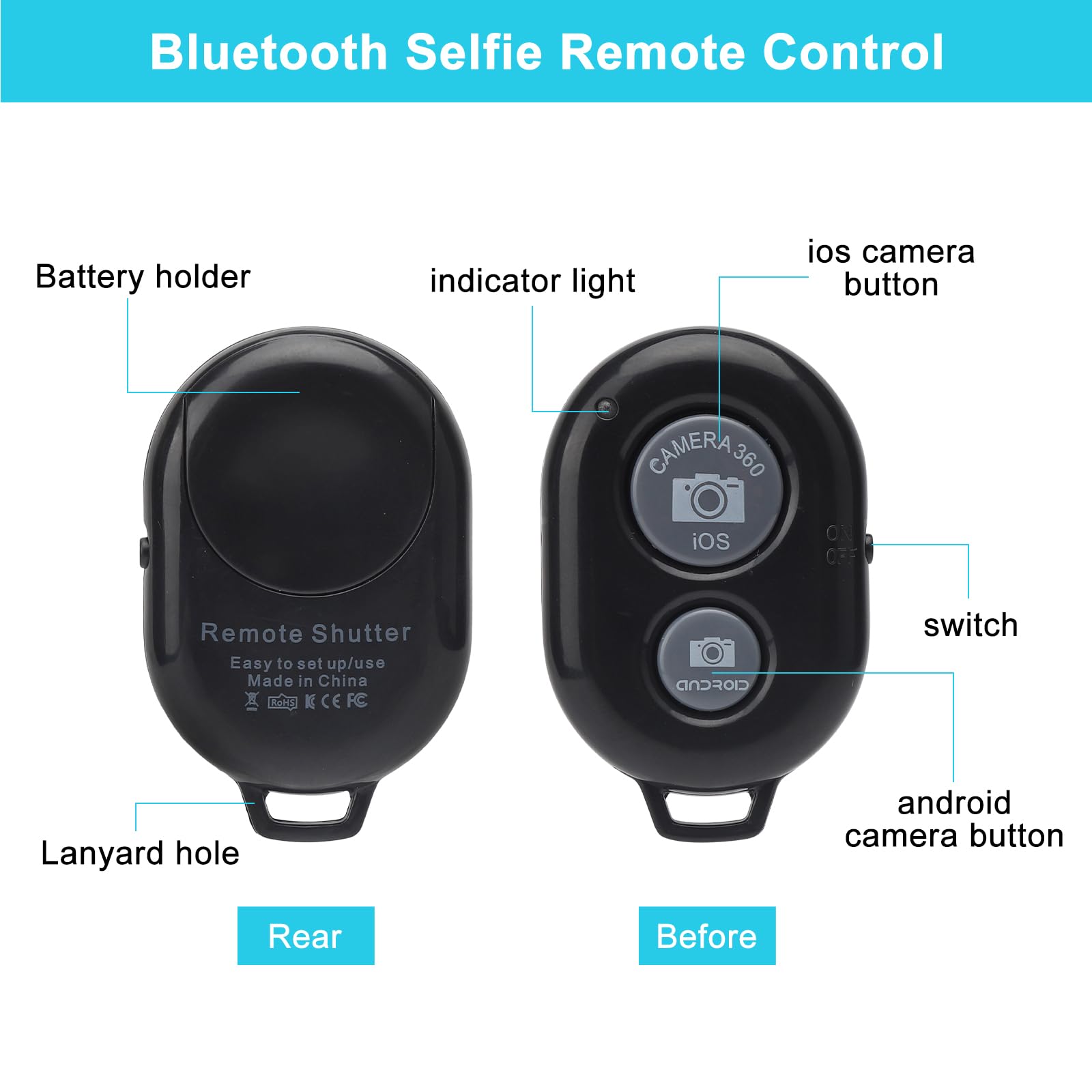 Pilot zdalnego sterowania Bluetooth, 2 sztuki, zdalny wyzwalacz, uniwersalny wyzwalacz telefonu komórkowego