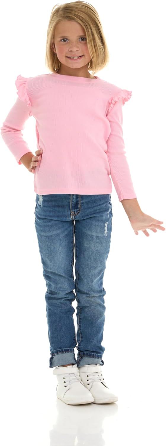 Cudlie 3-Pack Toddler Girls Ribbed Ruffle Tops – Stylish Long Sleeve Shirts for Kids –All-Day Comfort (12M-4T) - Image 2