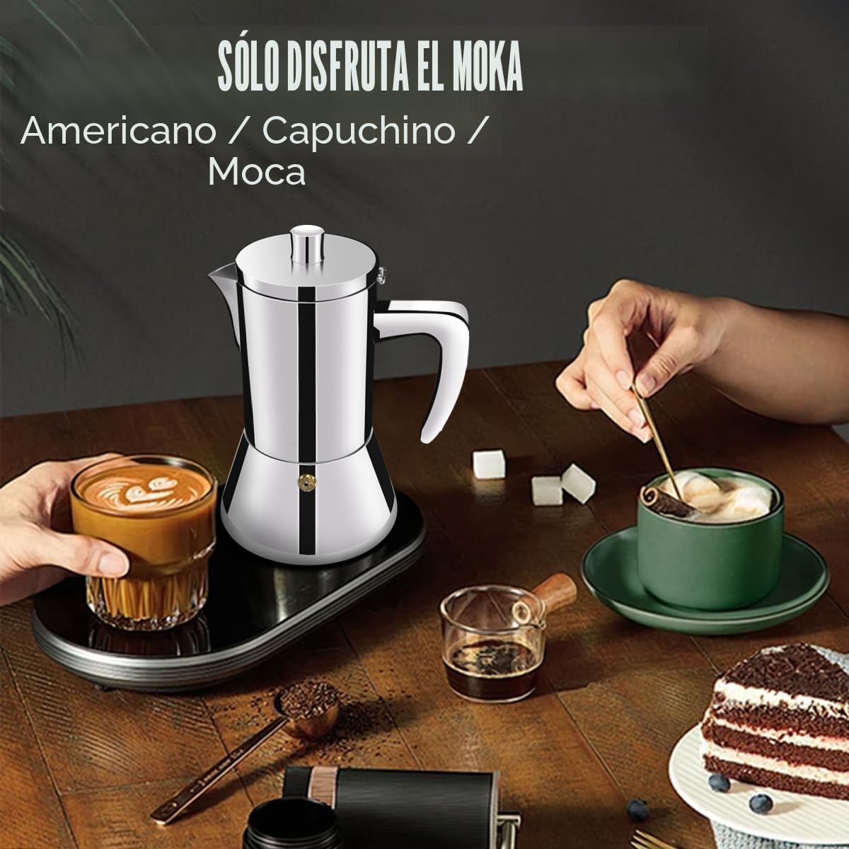 12 Taza Espesada 304 Acero Inoxidable Moka Pot Stovetop Espresso Maker Cafeteras Cafeteras Italianas Capaz Mocha Cafetera Greca Para Casa y Camping 600ml 20oz