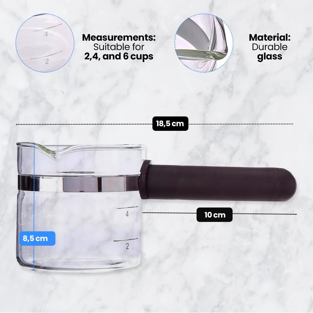 Universal Coffee Maker Carafe Replacement for 4–6 Cups | Heat-Resistant Glass Coffee Carafe with Long Plastic Handle, 3.34 in Height, 3.5 in Diameter | Fits Multiple Coffee Maker Brands