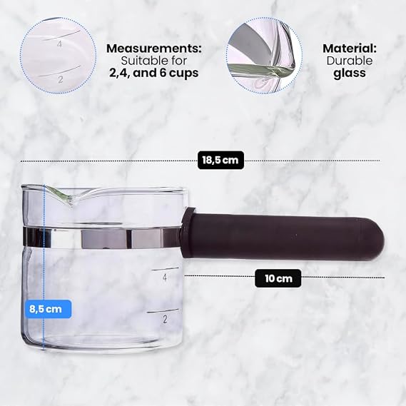 Universal Coffee Maker Carafe Replacement for 46 Cups | Heat-Resistant Glass Coffee Carafe with Long Plastic Handle, 3.34 in Height, 3.5 in Diameter | Fits Multiple Coffee Maker Brands