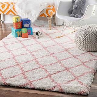 nuLOOM Nelda Trellis Shag Rug, 4' x 6', Baby Pink